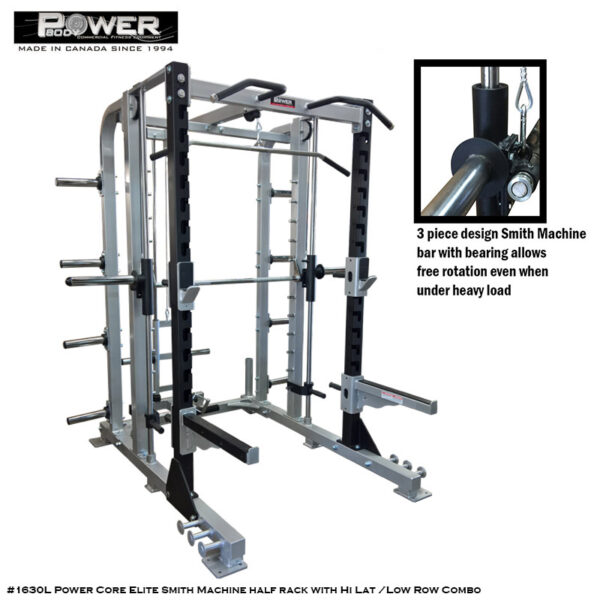 #1630L Smith Machine half rack with hi lat row low